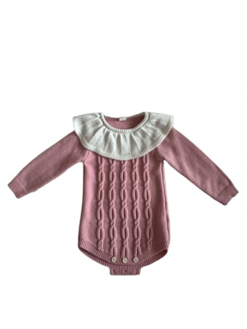 SHEIN Pink Knit Baby Girl 18-24M Romper with White Ruffle Trim - Button Closure